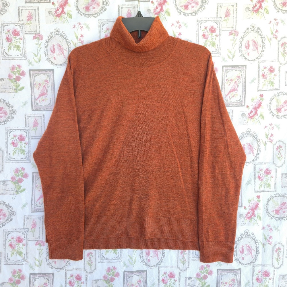 Pendleton Womens XL Turtleneck Sweater Burnt Orange Knit Pullover Merino Wool